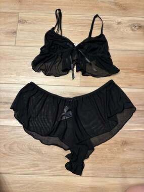 Bed of Roses Lingerie Sheer Mesh Ruffled Matching Lingerie Set